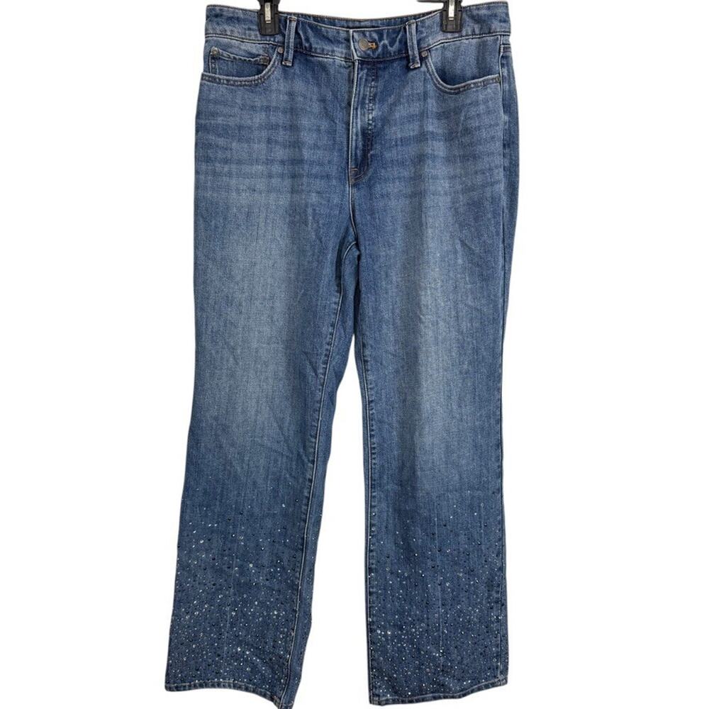 Talbots Barely Boot Jeans Rhinestone Beaded Studded High Rise Blue Jeans sz 12